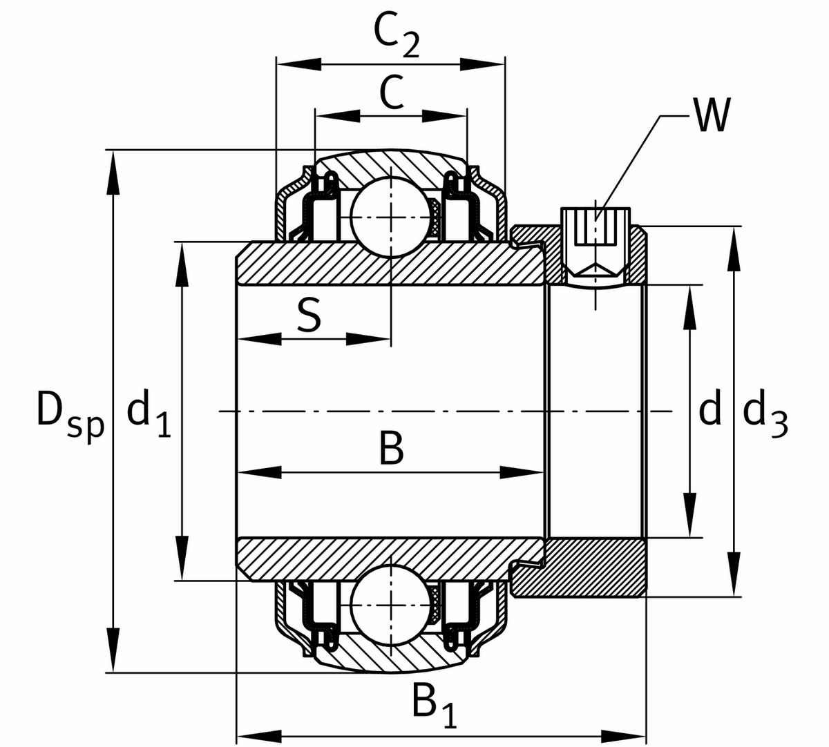 Радиальный закрепляемый шарикоподшипник INA E30-KRR-B-2C-L402/70