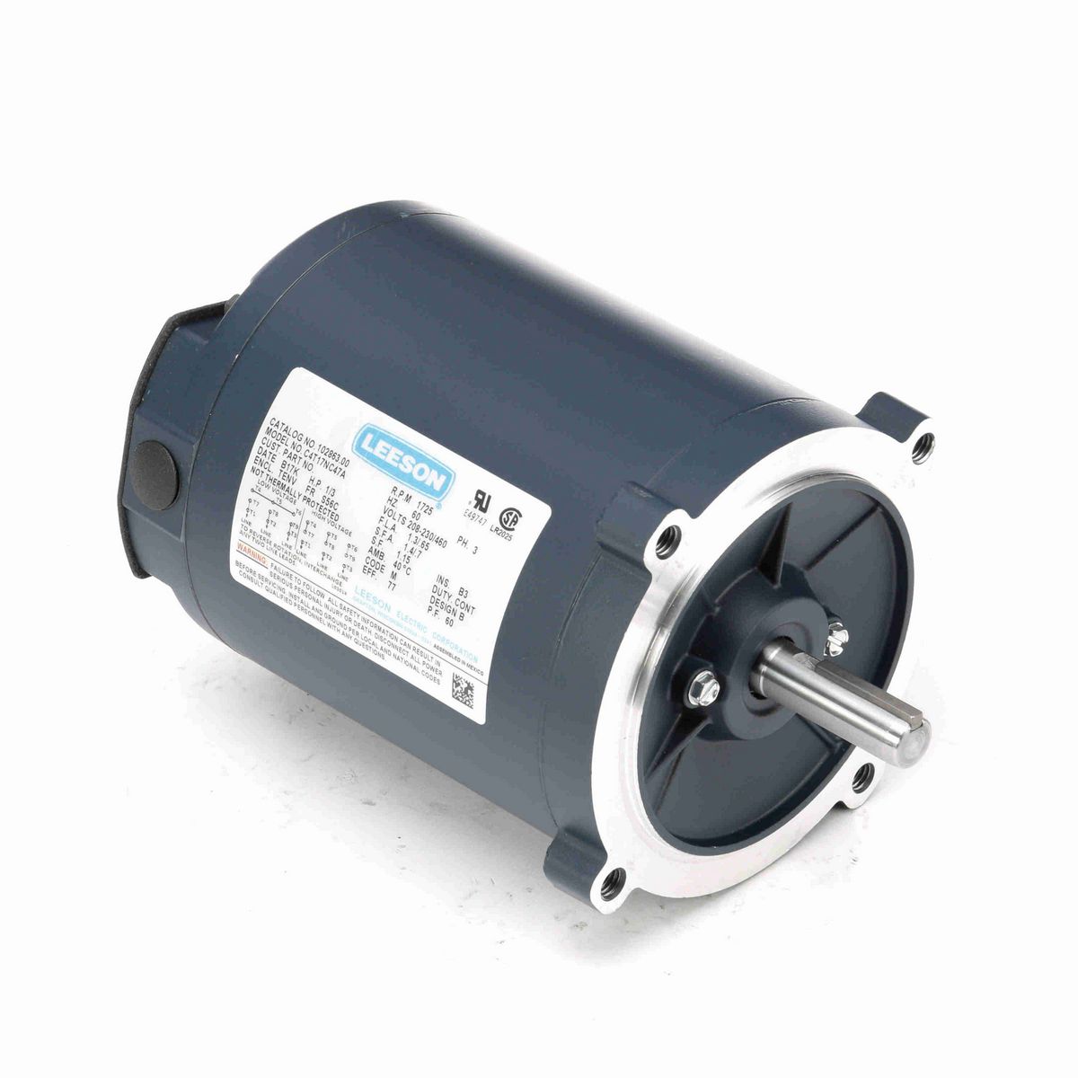LEESON General Purpose Motor, 0.33 HP, 3 Ph, 60 Hz, 230/460 V, 1800 RPM, S56C Frame, TENV - 102863.00