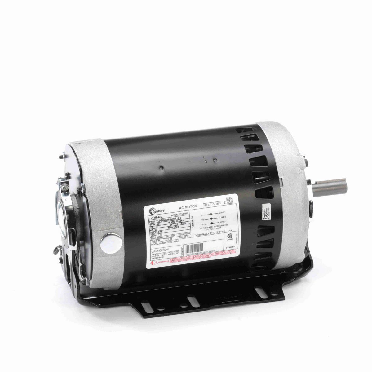 Century Fan and Blower Motor, 1.0 HP, 3 Ph, 60 Hz, 575 V, 1800 RPM, MA56H Frame, DP - H942L