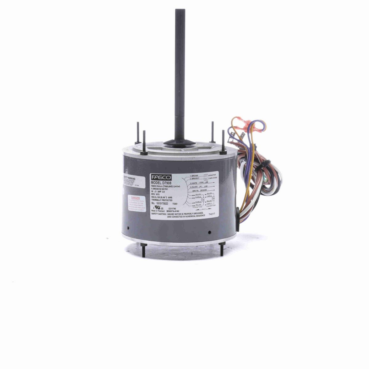 FASCO Condenser Fan Motor, 1/3 HP, 1 Ph, 60 Hz, 208-230 V, 1075 RPM, 1 Speed, 48 Frame, TEAO - D7908