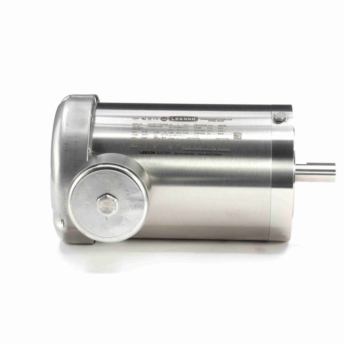 LEESON Premium Duck™ General Purpose Motor, 2 & 1.50 HP, 3 Ph, 60 & 50 Hz, 230/460 & 190/380 V, 1800 & 1500 RPM, 145TC Frame, TEFC - 122204.00