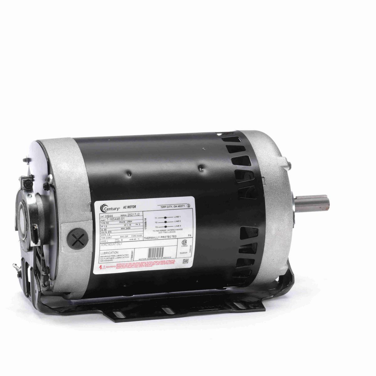 Century General Purpose Motor, 1.5 HP, 3 Ph, 60 Hz, 575 V, 3600 RPM, U56H Frame, DP - H944