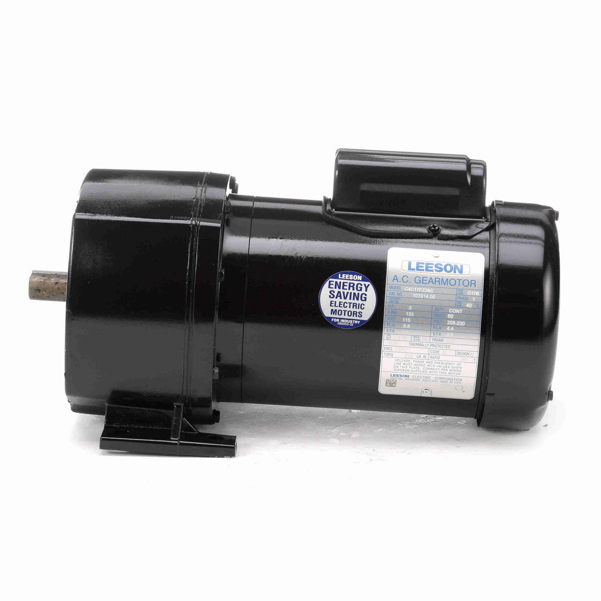 LEESON Parallel Shaft Gearmotor, 0.50 HP, 1 Ph, 60 Hz, 115/208-230 V, 133 RPM, 48Y Frame, TEFC - 107014.00