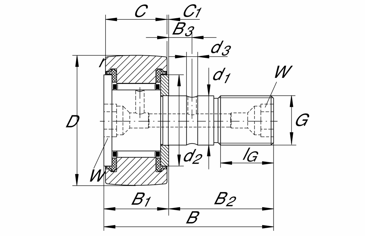 Игольчатый опорный ролик с цапфой INA KR90-PP
