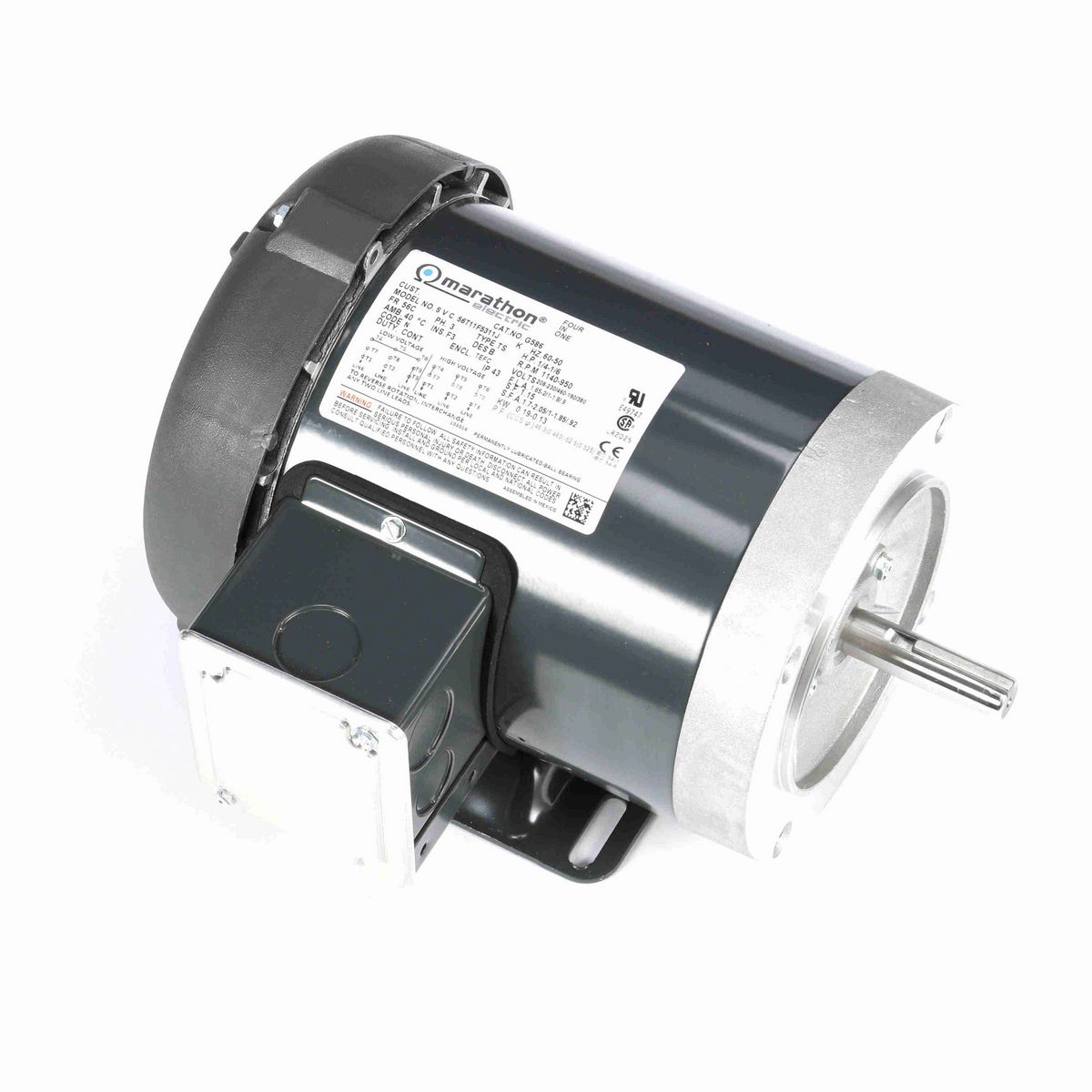 LEESON General Purpose Motor, 0.25 & 0.17 HP, 3 Ph, 60 & 50 Hz, 208-230/460 & 190/380 V, 1200 & 1000 RPM, 56C Frame, TEFC - G586