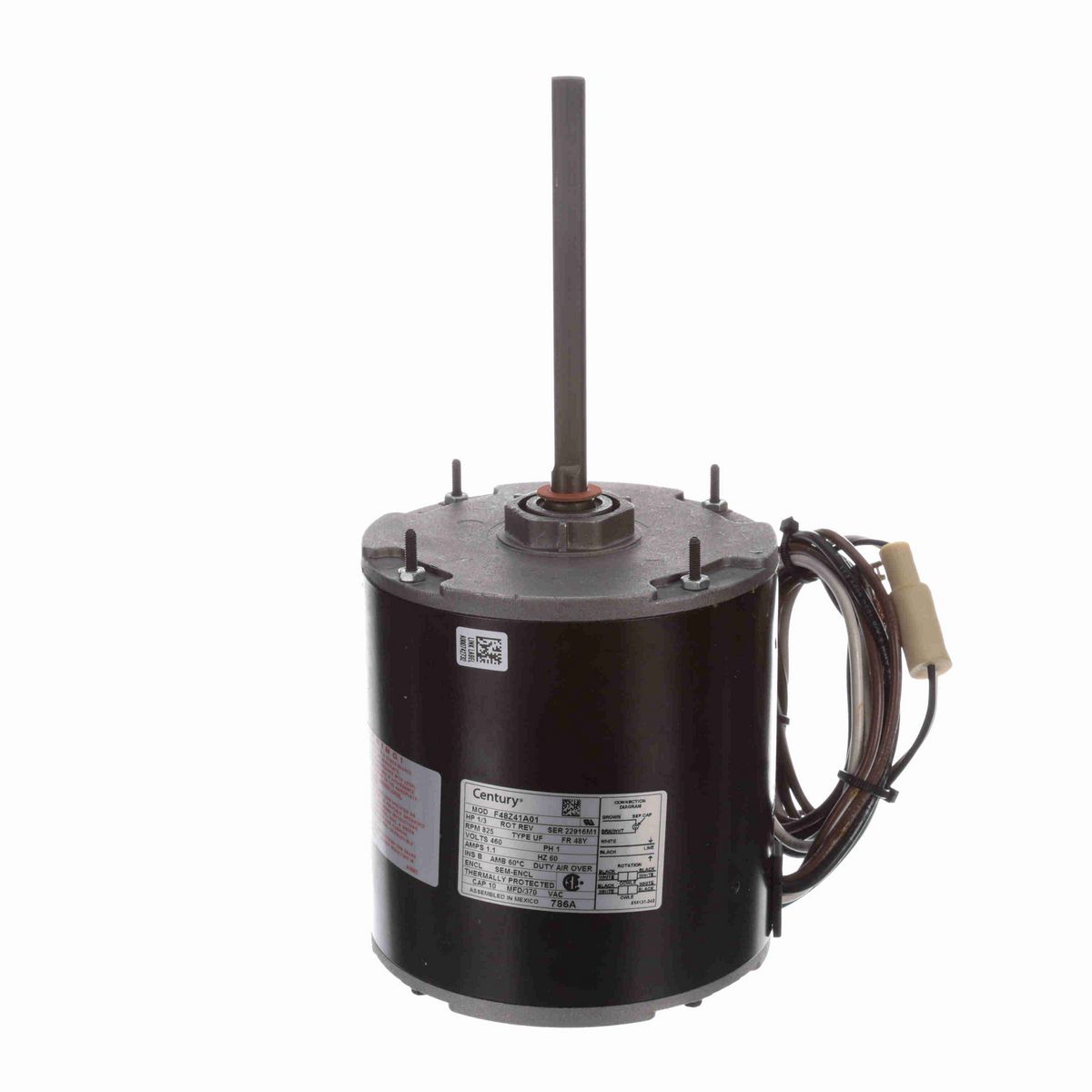 Century Condenser Fan Motor, 1/3 HP, 1 Ph, 60 Hz, 460 V, 825 RPM, 1 Speed, 48 Frame, SEMI ENCL - 786A