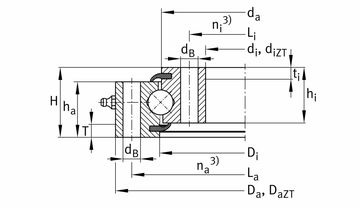 Опорно-поворотное устройство, подшипник с четырехточечным контактом, без зубчатого венца INA VSU200414-ZT-RL1