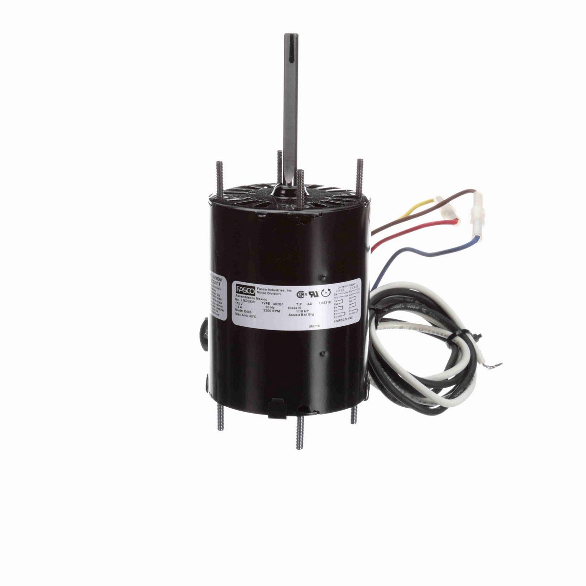 FASCO OEM Replacement Motor, 1/10 HP, 1 Ph, 60 Hz, 115 V, 3200 RPM, 1 Speed, 3.3" Diameter, OAO - D405