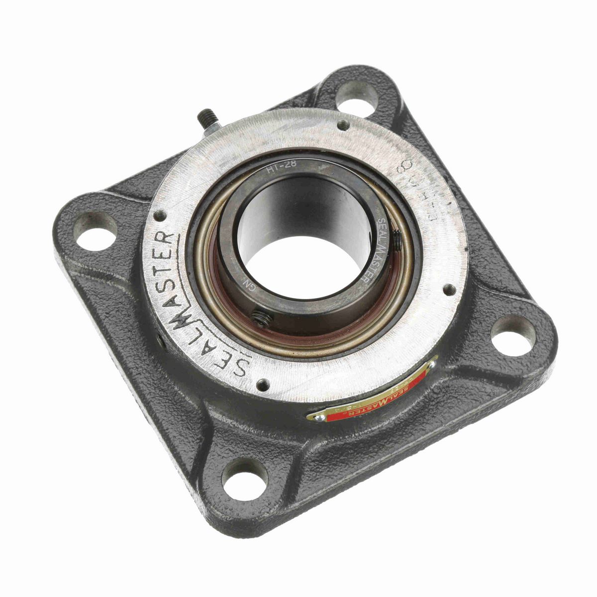 Sealmaster Mounted Cast Iron Four Bolt Flange Ball Bearing - 52100 Bearing Steel, Black Oxided - Setscrew Lock - HF-28