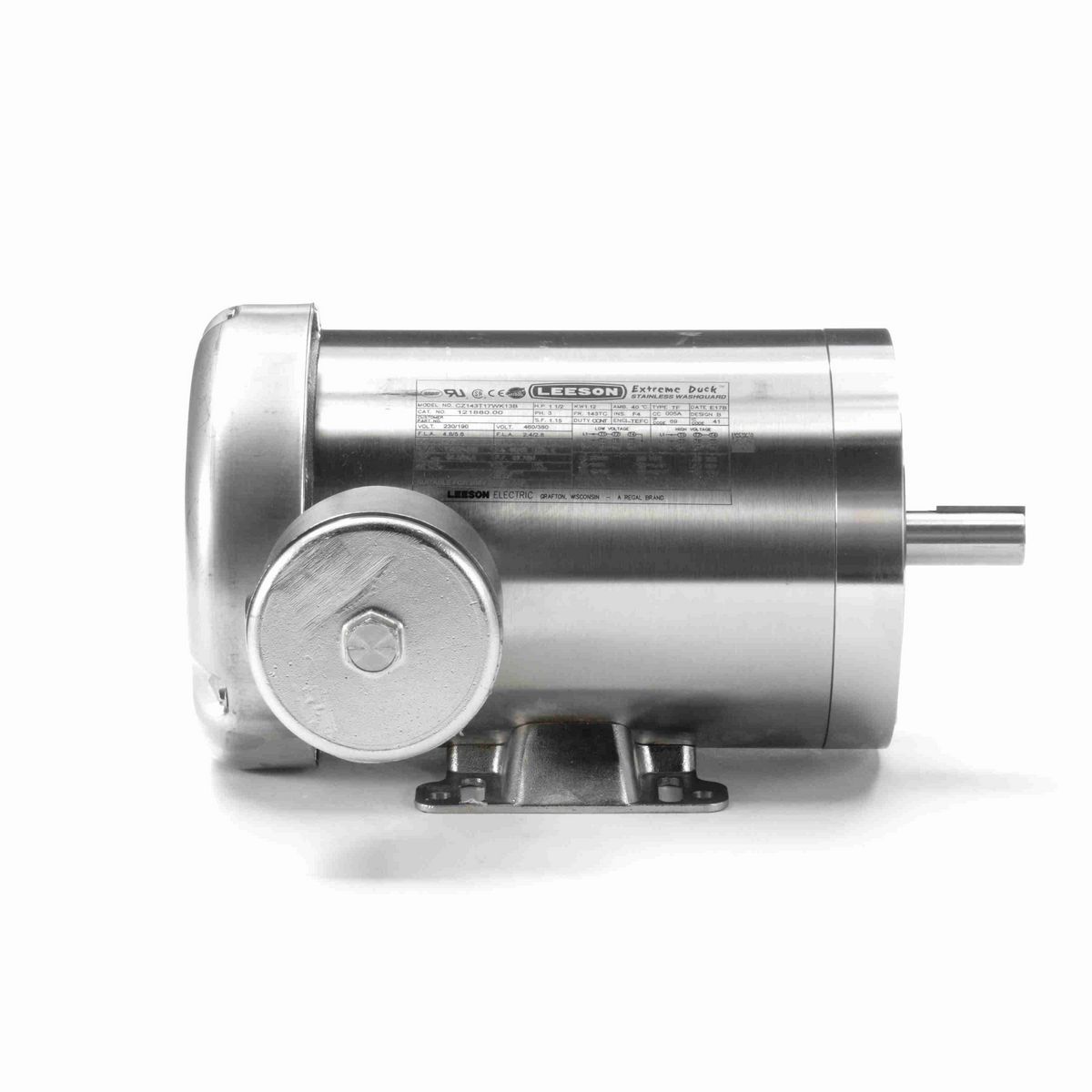 LEESON Extreme Duck® Ultra General Purpose Motor, 1.50 & 1.50 HP, 3 Ph, 60 & 50 Hz, 230/460 & 190/380 V, 1800 & 1500 RPM, 143TC Frame, TEFC - 121880.00