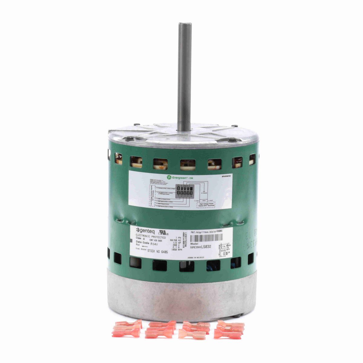 Genteq EVERGREEN® CM Fan and Blower Motor, 1/2 HP, 1 Ph, 60/50 Hz, 460 V, 1075 RPM, 1 Speed, 48 Frame, OPAO - 6405