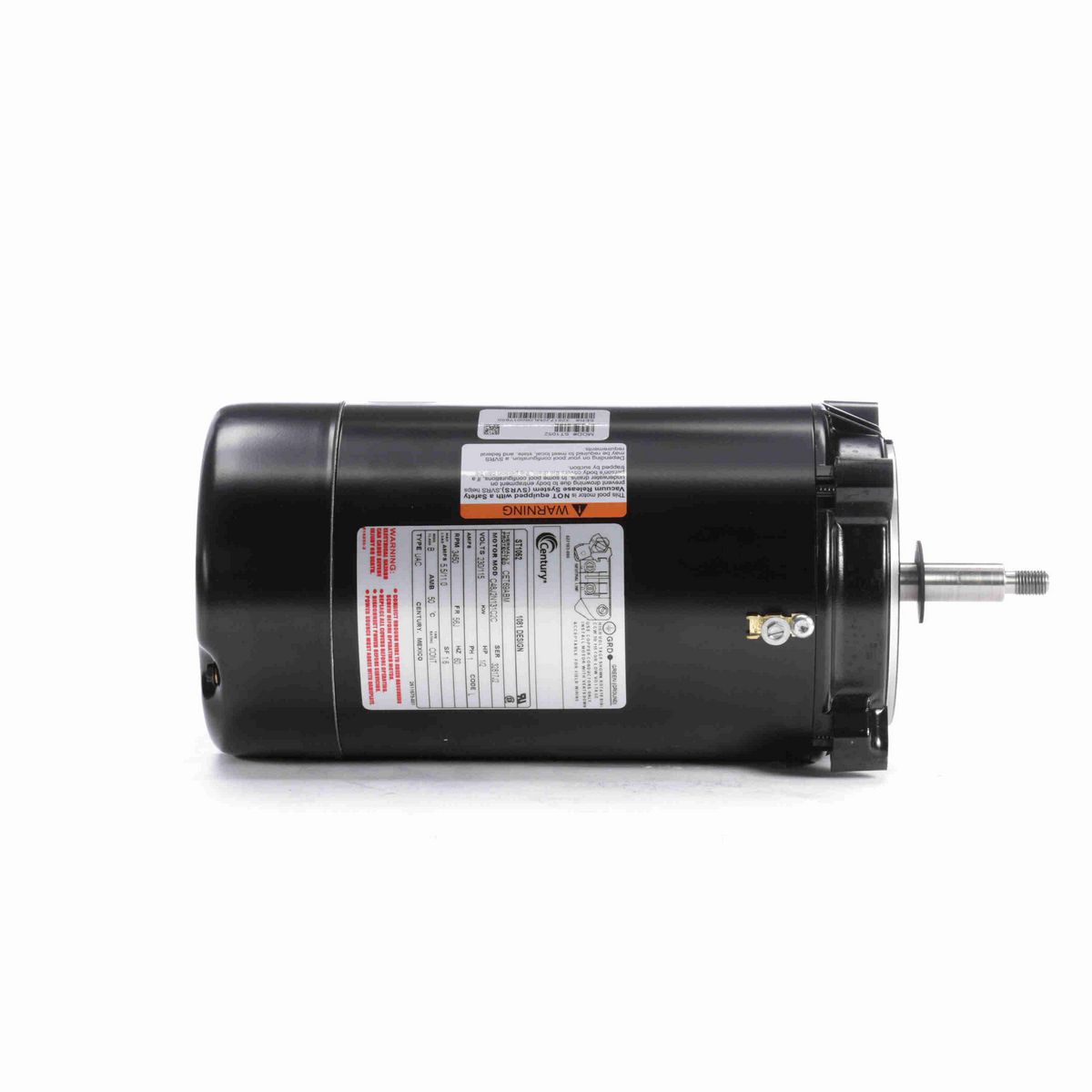 Century Pool Pump Motor, 1/2 HP, 1 Ph, 60 Hz, 230/115 V, 3600 RPM, 56J Frame, ODP - ST1052
