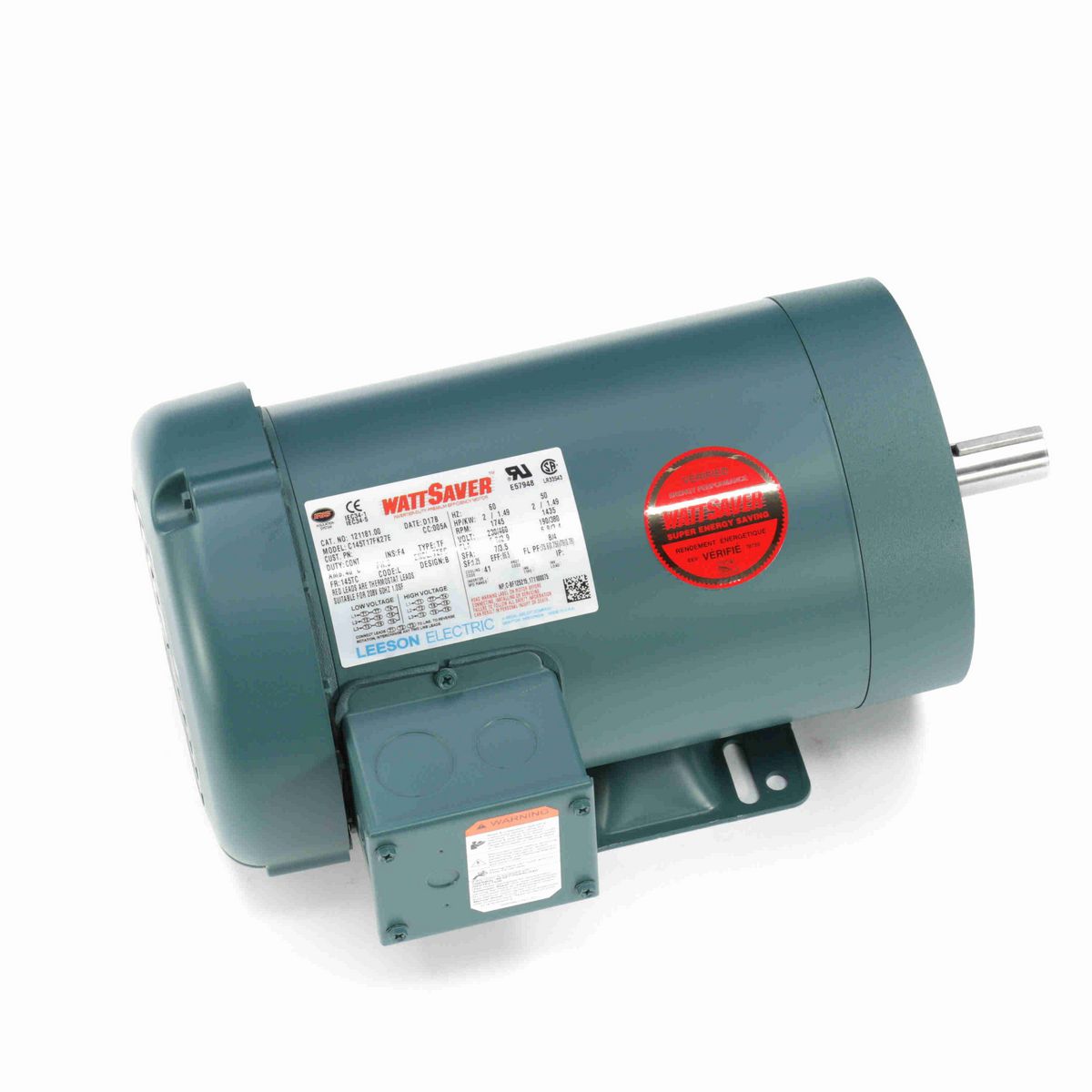 LEESON General Purpose Motor, 2 & 2 HP, 3 Ph, 60 & 50 Hz, 230/460 & 190/380 V, 1800 & 1500 RPM, 145TC Frame, TEFC - 121181.00