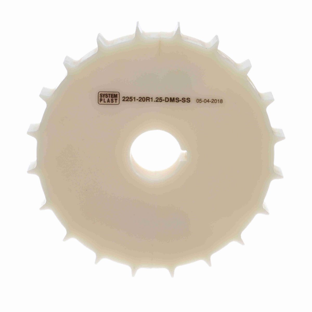 System Plast 2251 Series Split Machined Sprocket with 20 Teeth, a 1-1/4in Round Shaft-Ready Bore and Setscrew - 2251-20R1.25-DMS-SS