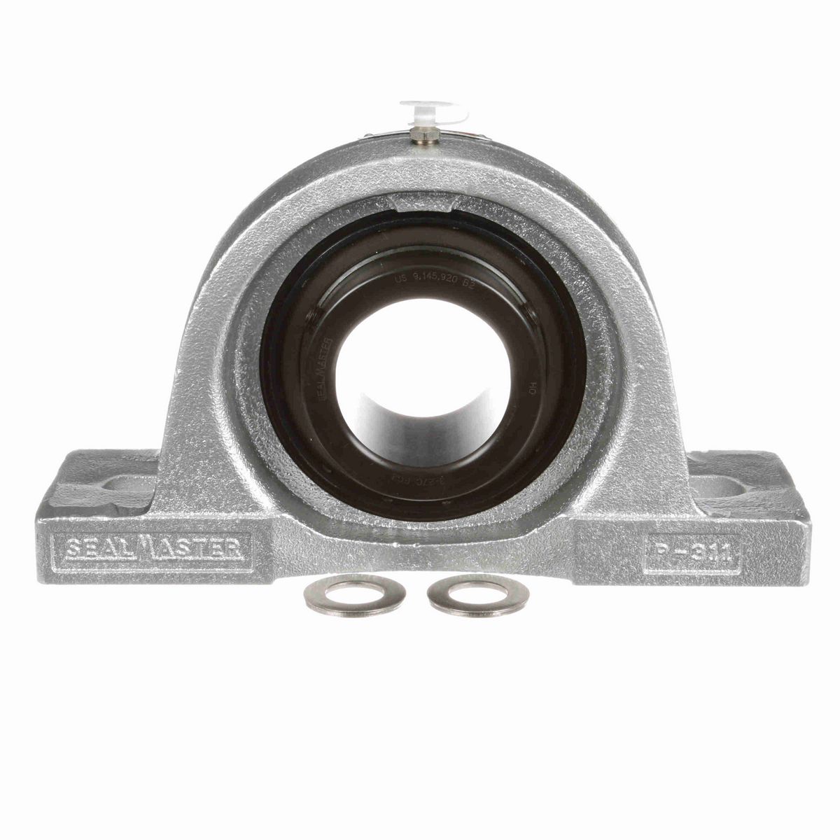Sealmaster Mounted Flouropolymer Coated Cast Iron Two Bolt Pillow Block Ball Bearing - 52100 Bearing Steel, Black Oxided - Setscrew Lock - Corrosion Resistant - MP-39C CR