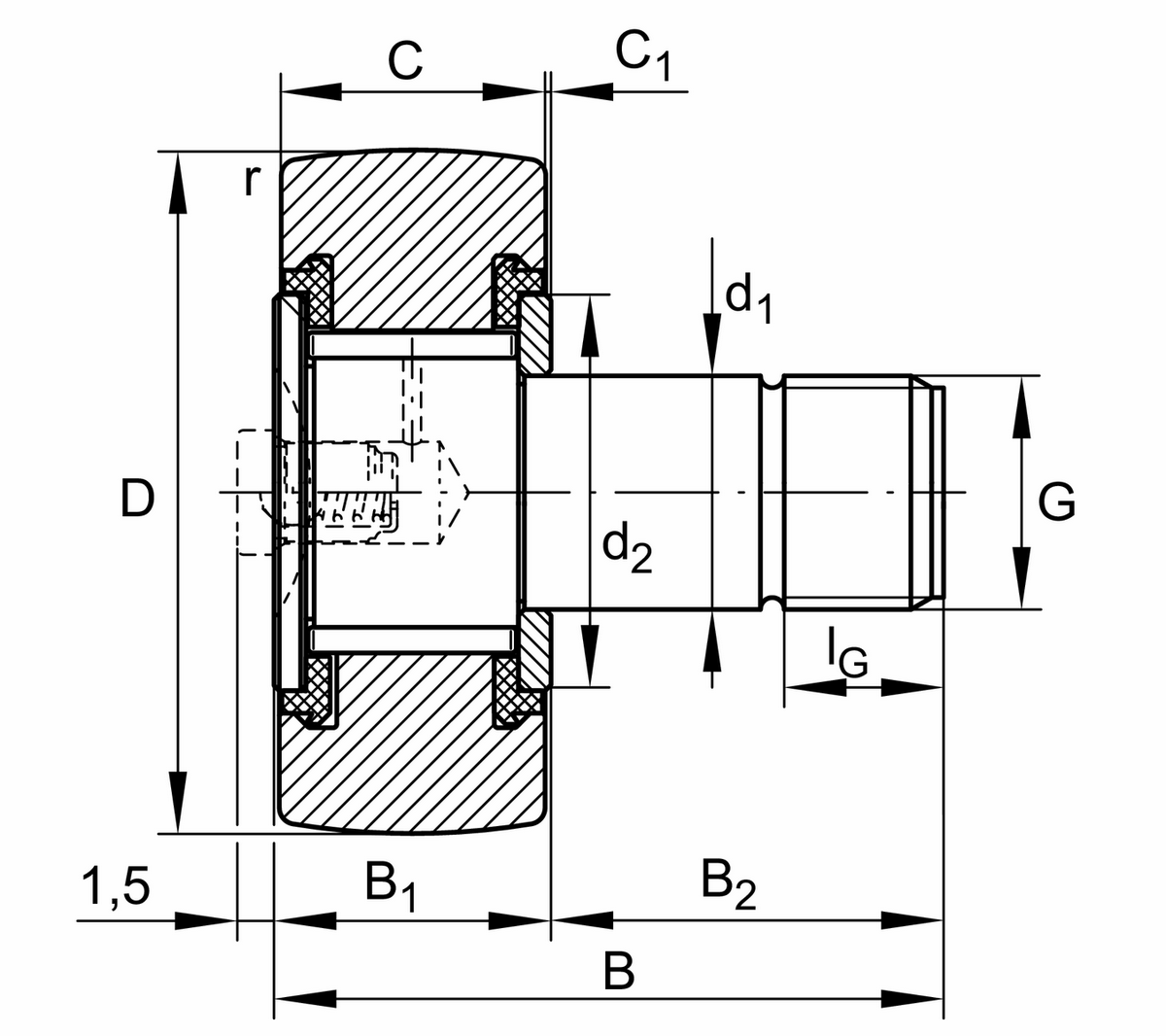 Игольчатый опорный ролик с цапфой INA KRV19-PP