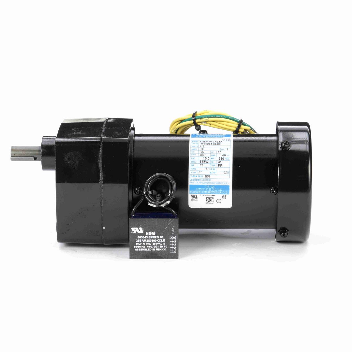 LEESON Parallel Shaft Gearmotor, 0.06 HP, 1 Ph, 60 Hz, 115 V, 57 RPM, 31 Frame, TEFC - M1125130.00