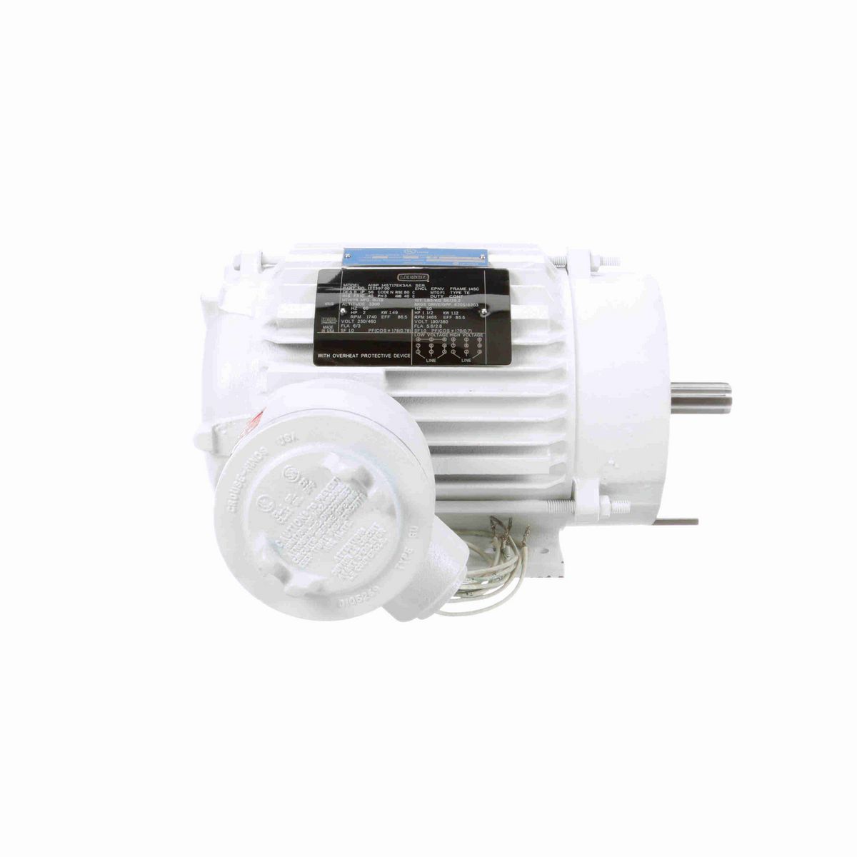 LEESON Explosion Proof Motor, 2 & 1.50 HP, 3 Ph, 60 & 50 Hz, 230/460 & 190/380 V, 1800 & 1500 RPM, 145TC Frame, EPNV - 122397.00