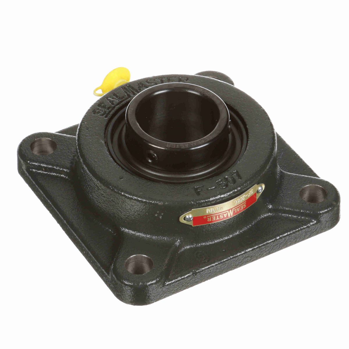 Sealmaster Mounted Cast Iron Four Bolt Flange Ball Bearing - 52100 Bearing Steel, Black Oxided - Setscrew Lock - SF-208C