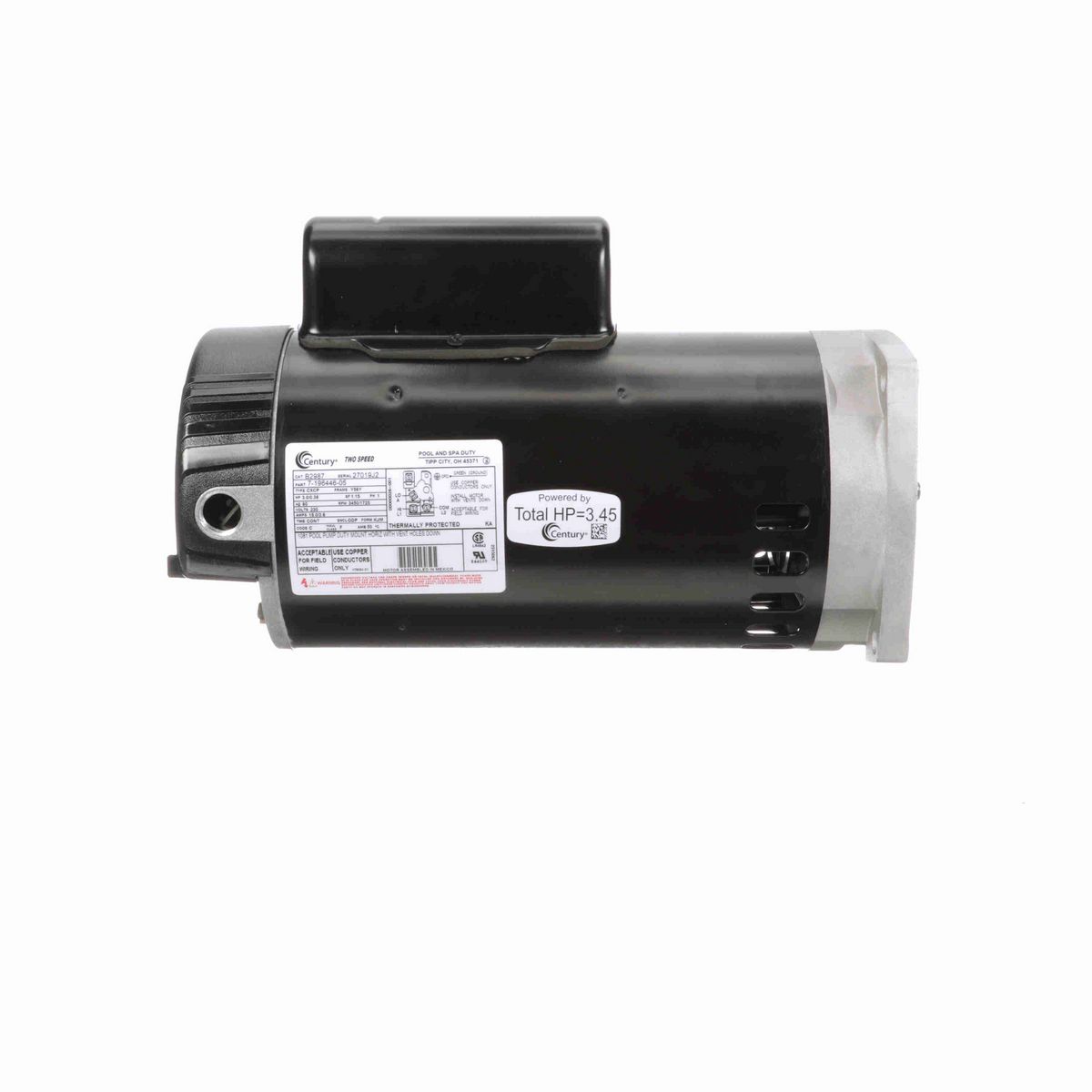 Century Pool Pump Motor, 3.0/0.38 HP, 1 Ph, 60 Hz, 230 V, 3600 RPM, Y56Y Frame, ODP - B2987