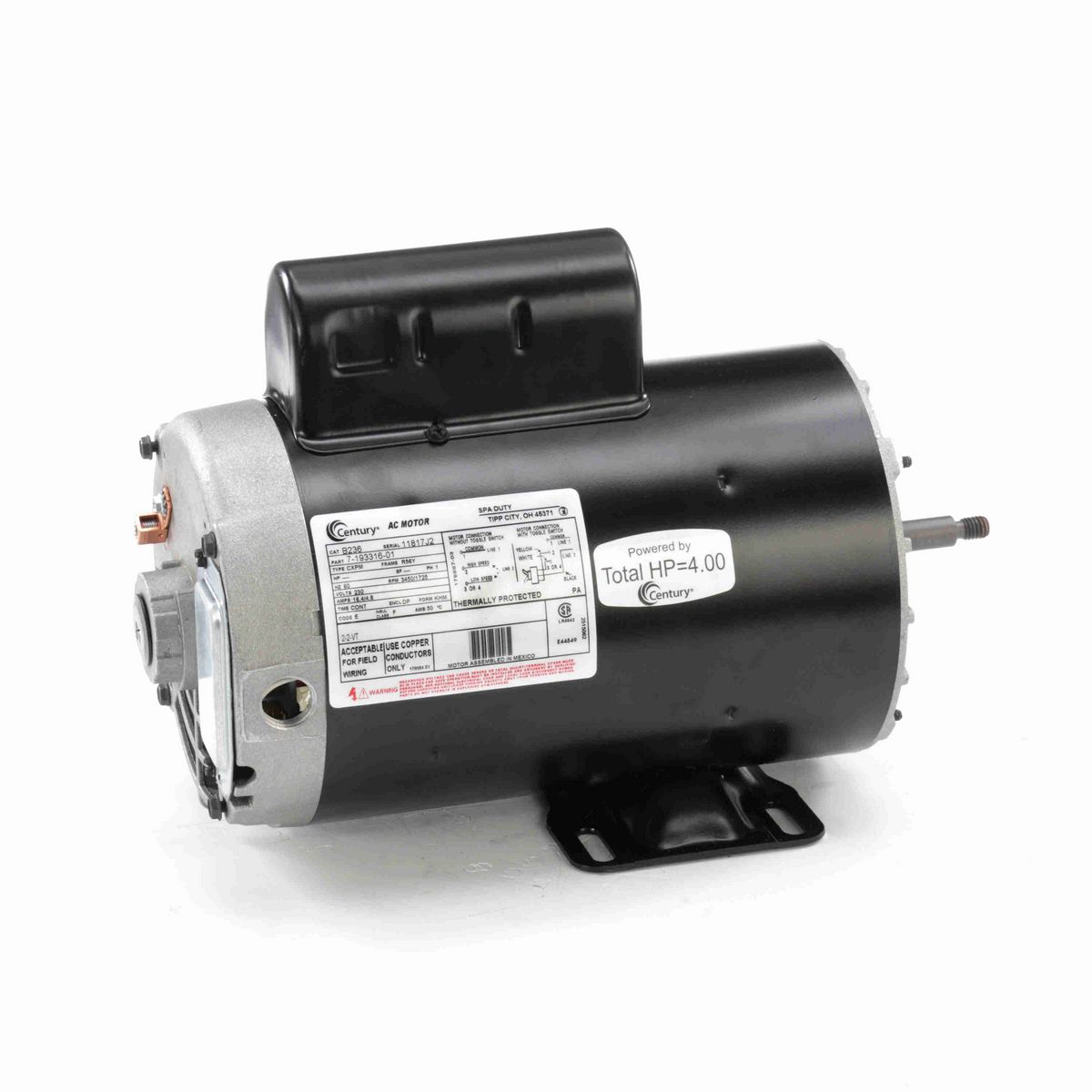 Century Pool Pump Motor, 5.0 / 0.63 SPL HP, 1 Ph, 60 Hz, 230 V, 3600 RPM, R56Y Frame, DP - B236