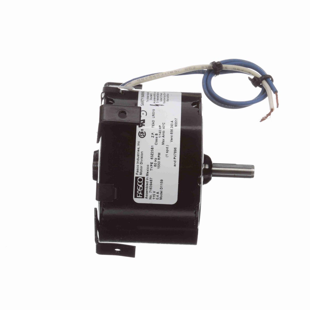 FASCO OEM Replacement Motor, 1/140 HP, 1 Ph, 60 Hz, 115 V, 1550 RPM, 1 Speed, 3.3" Diameter, TEAO - D1159