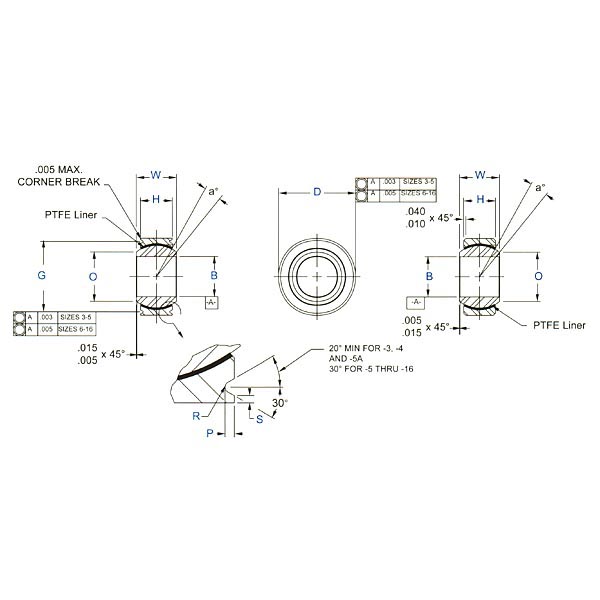Aurora Bearing AWC-TG & AWC-T Spherical Bearings Wide - SAE Series AS14102 and AS14103 Timken AWC-12TCD2