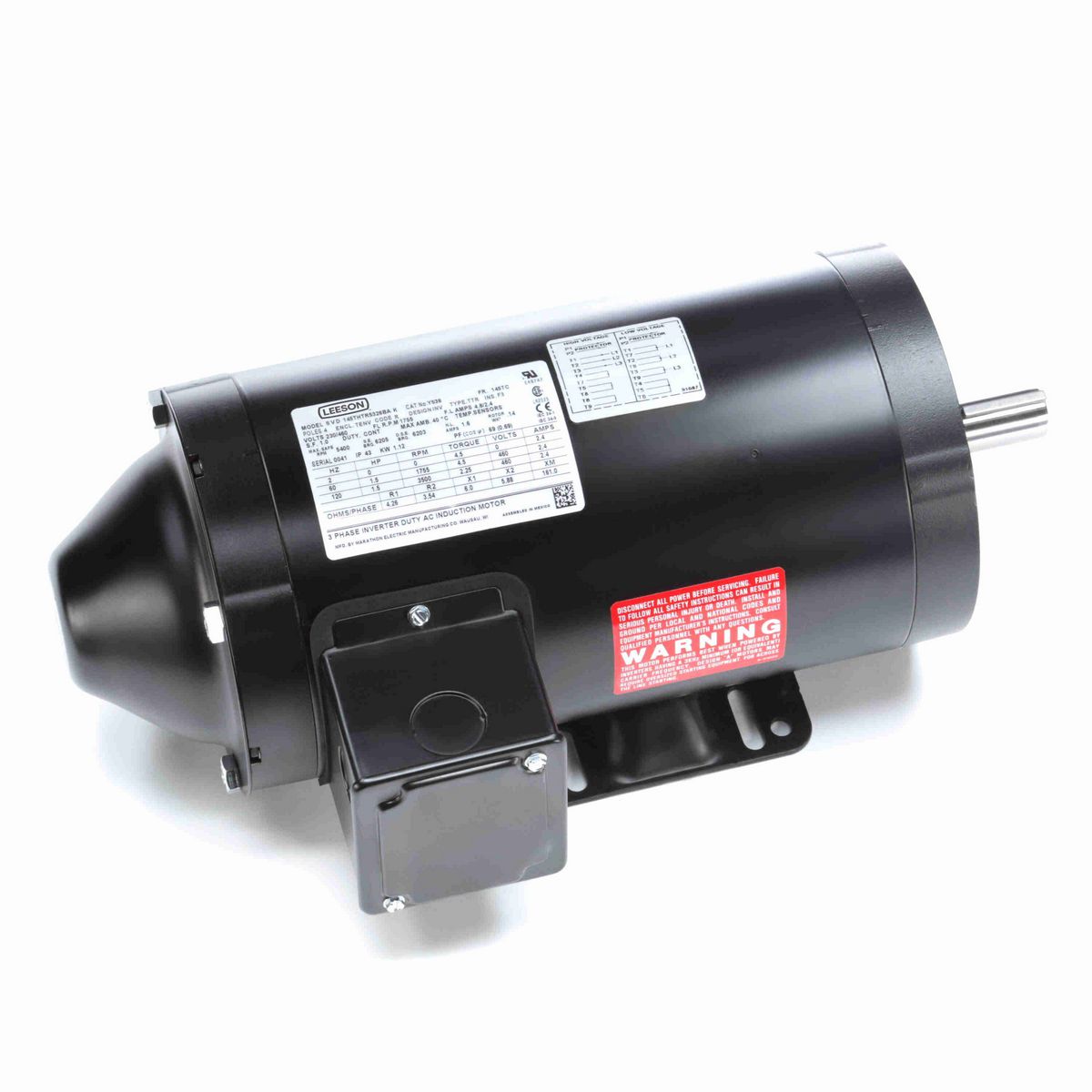 LEESON Speed Ratio Motor, 1.50 HP, 3 Ph, 60 Hz, 230/460 V, 1800 RPM, 145TC Frame, TENV - Y538