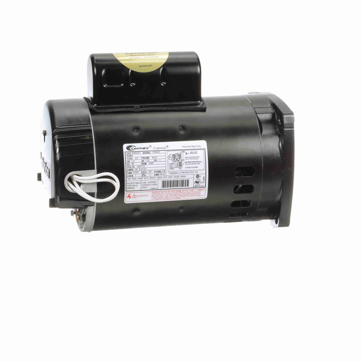 Century Pool Pump Motor, 1.0 HP, 1 Ph, 60 Hz, 230/115 V, 3600 RPM, P56Y Frame, DP - B2853V1