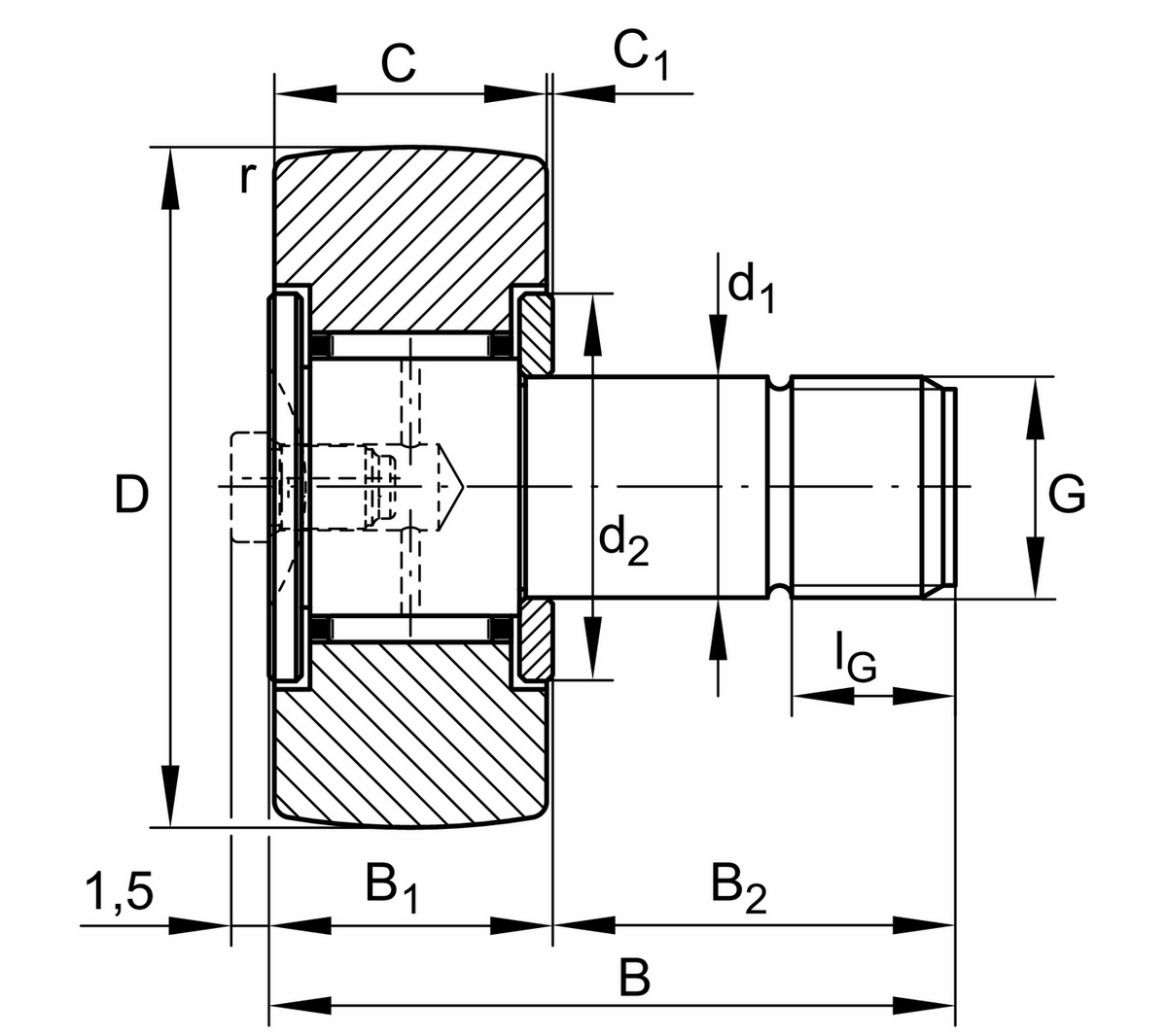 Игольчатый опорный ролик с цапфой INA KR16-X-NMT
