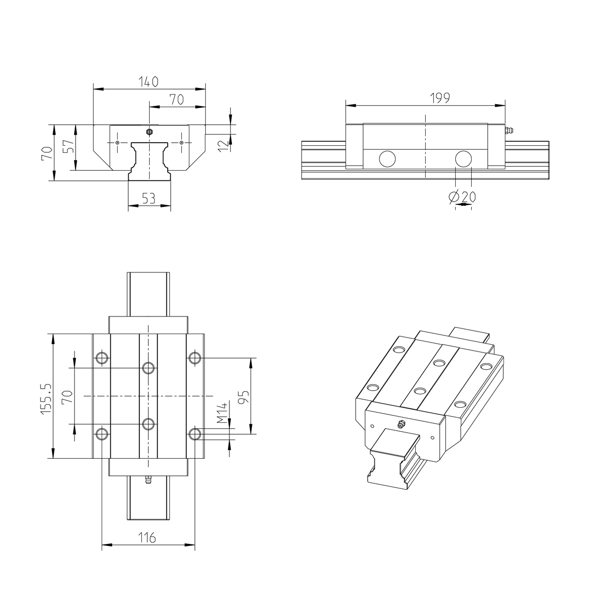 Шариковая каретка устойчивая к коррозии с покрытием Resist CR Bosch Rexroth KWC-055-FLS-C0-H-2 [R165359360]