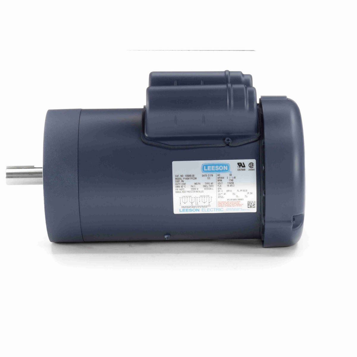 LEESON General Purpose Motor, 2 HP, 1 Ph, 60 Hz, 115/230 V, 1800 RPM, 145TC Frame, TEFC - 120060.00