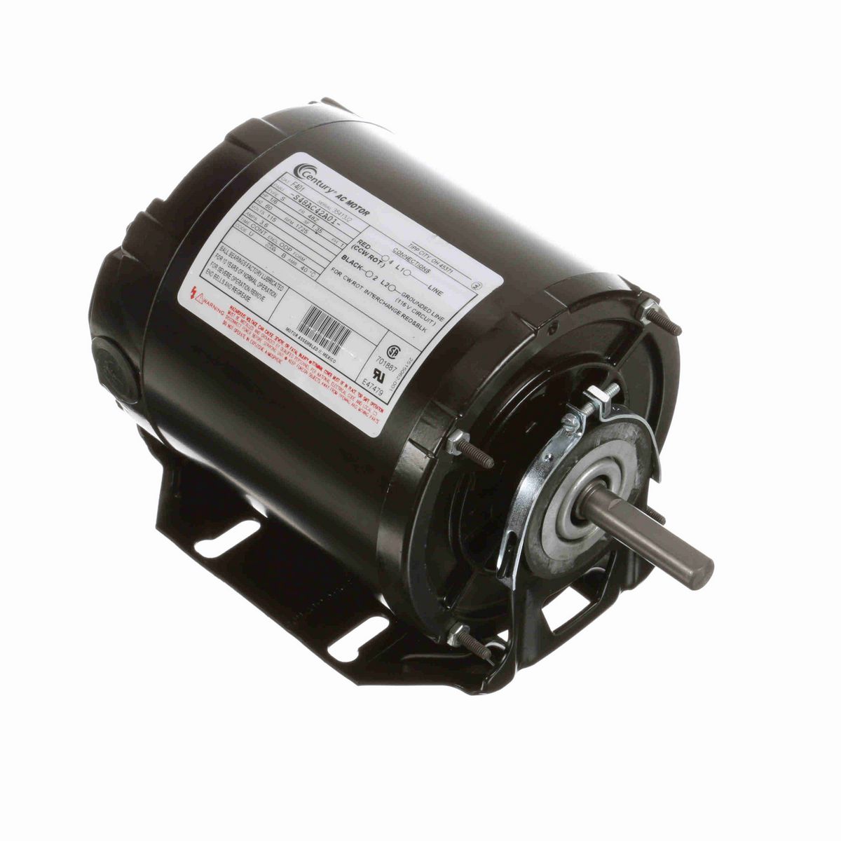 Century General Purpose Motor, 1/6 HP, 1 Ph, 60 Hz, 115 V, 1800 RPM, 48Z Frame, ODP - F401