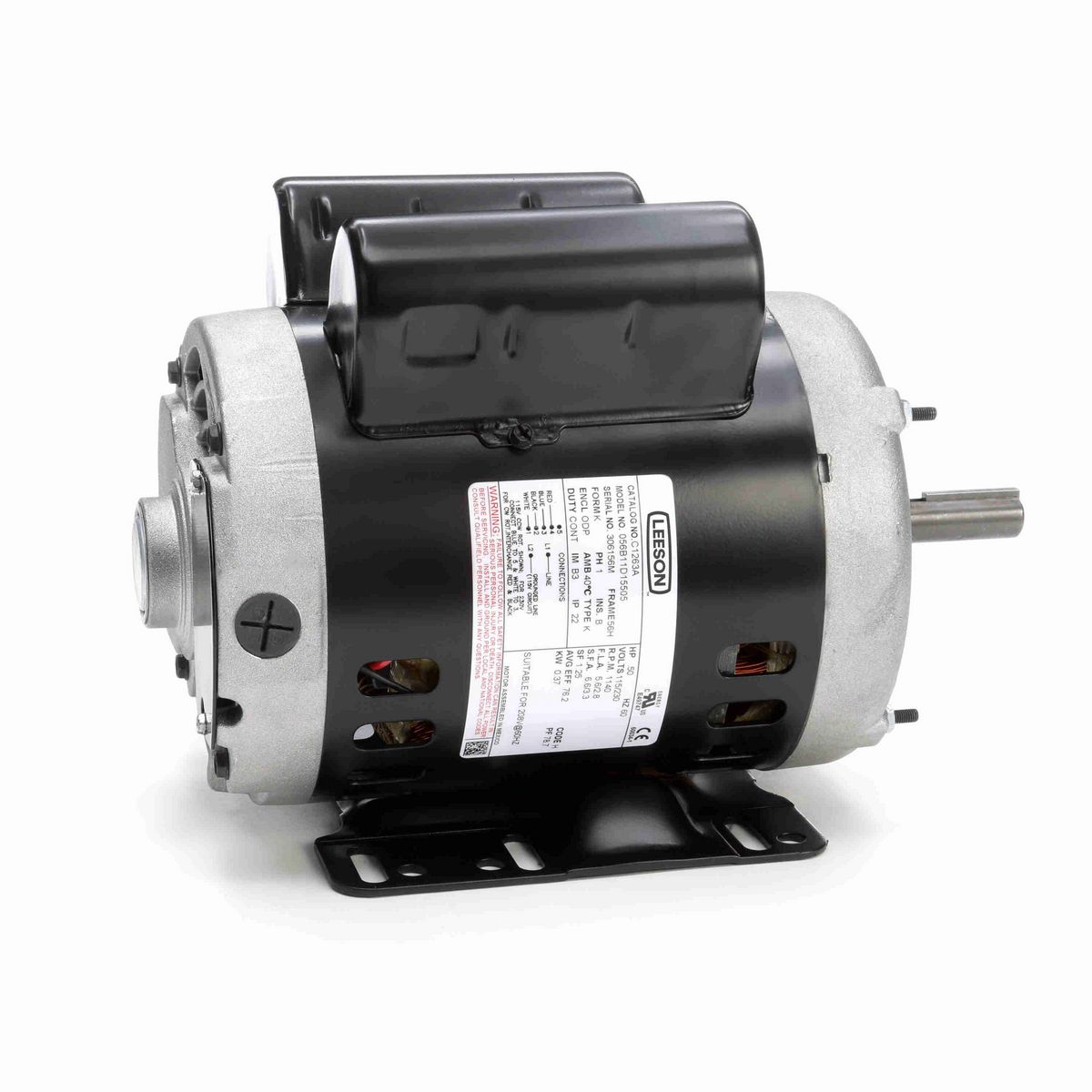 LEESON General Purpose Motor, 0.50 HP, 1 Ph, 60 Hz, 115/230 V, 1200 RPM, 56 Frame, DP - C1263A