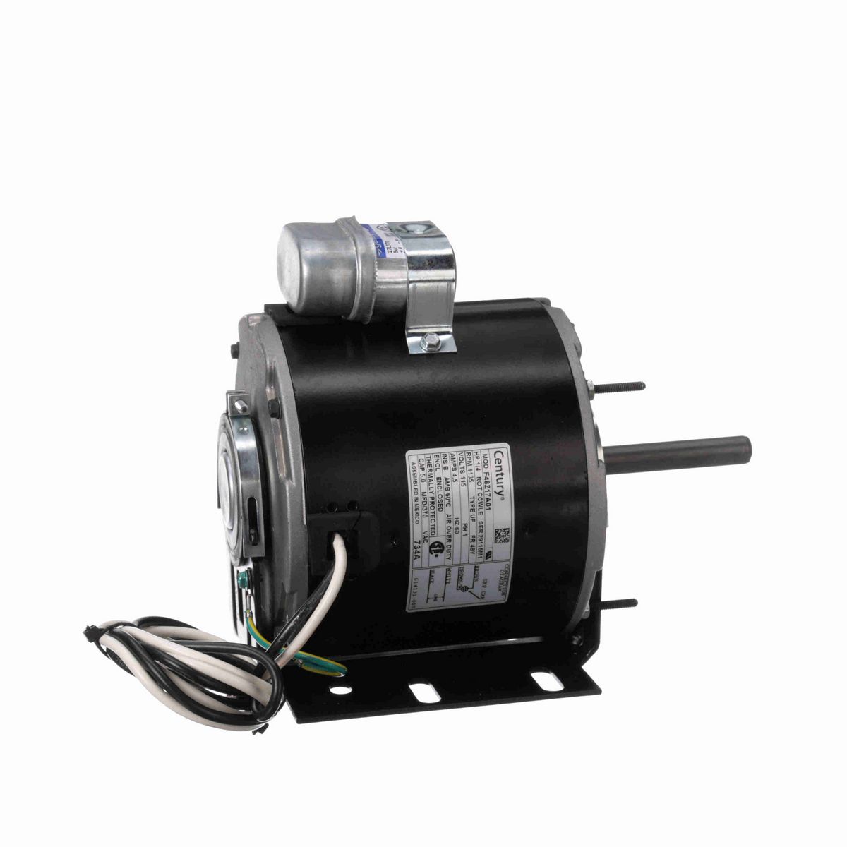 Century Unit Heater Motor, 1/4 HP, 1 Ph, 60 Hz, 115 V, 1135 RPM, 1 Speed, 48 Frame, TEAO - 734A