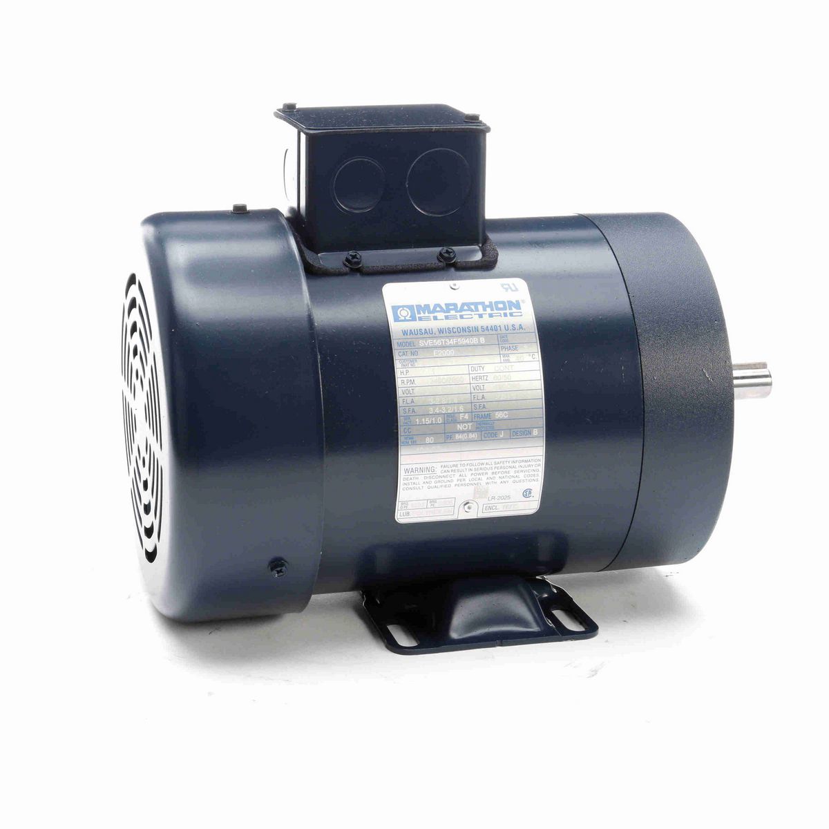 LEESON General Purpose Motor, 1 & 1 HP, 3 Ph, 60 & 50 Hz, 208-230/460 & 190/380 V, 3600 & 3000 RPM, 56C Frame, TEFC - E2000
