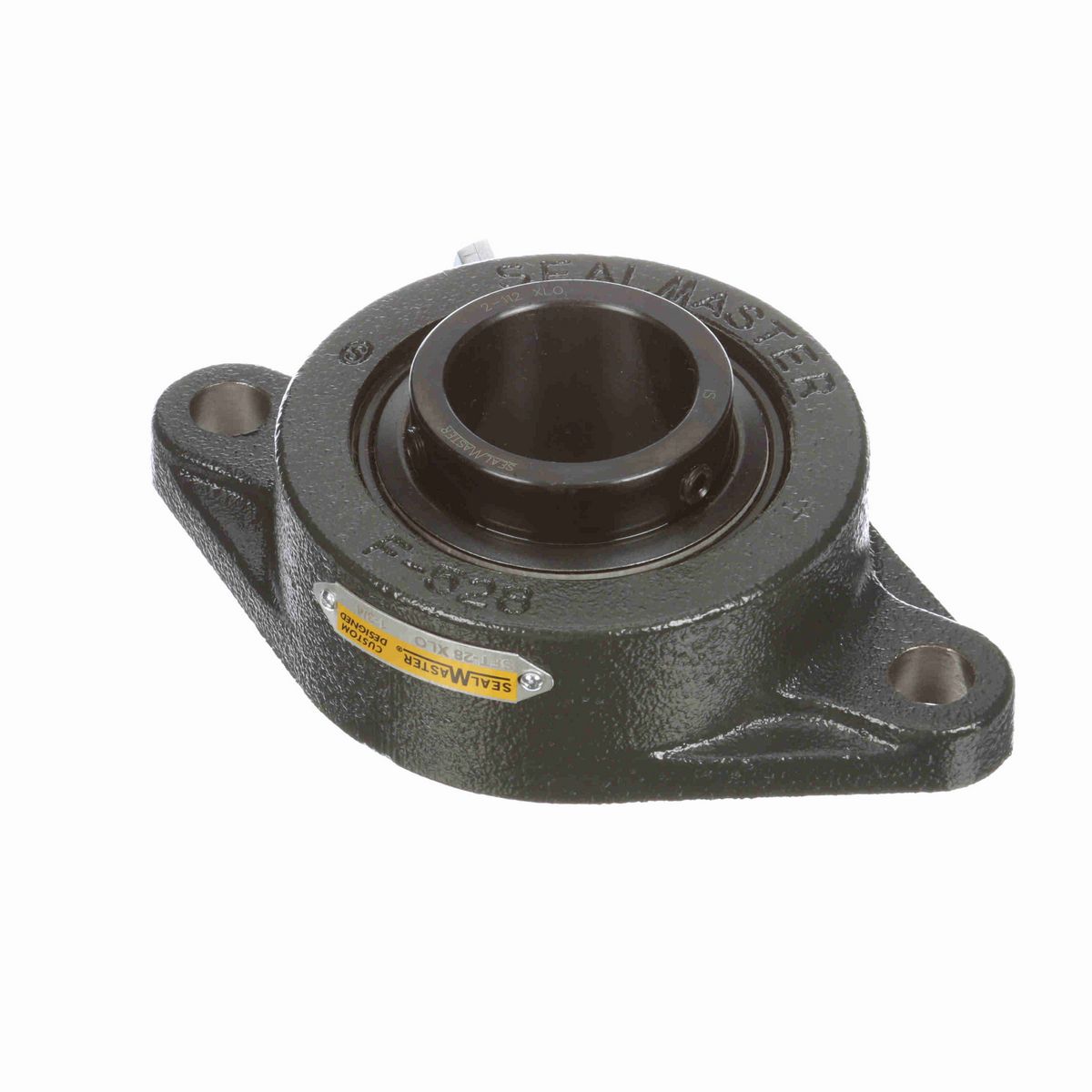 Sealmaster Mounted Cast Iron Two Bolt Flange Ball Bearing - 52100 Bearing Steel, Black Oxided - Setscrew Lock - Extra Low Drag - SFT-28 XLO