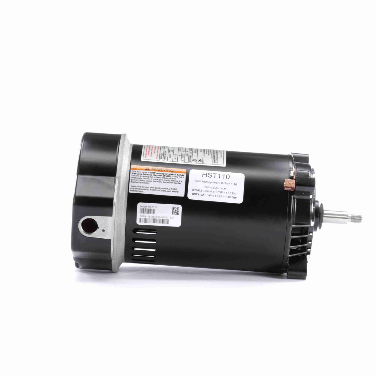 Century Centurion PRO ® Motors Pool Pump Motor, 1.10 HP, 1 Ph, 60 Hz, 230/115 V, 3600 RPM, 56J Frame, ODP - HST110