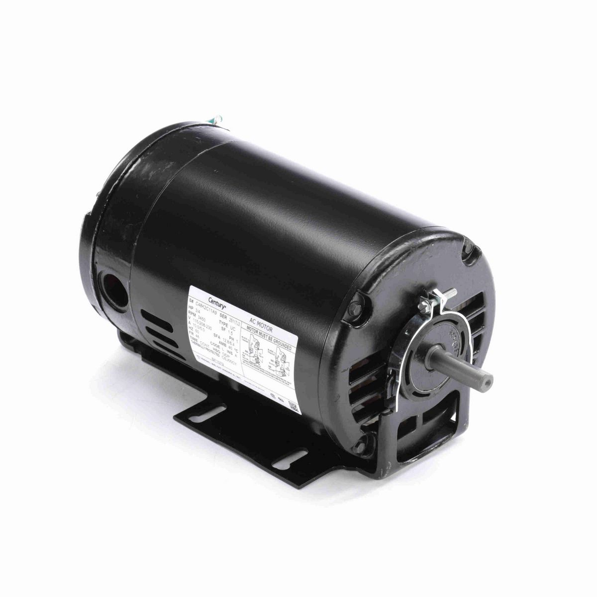 Century Fan and Blower Motor, 3/4 HP, 1 Ph, 60 Hz, 115/208-230 V, 3600 RPM, 48None Frame, ODP - BF1072