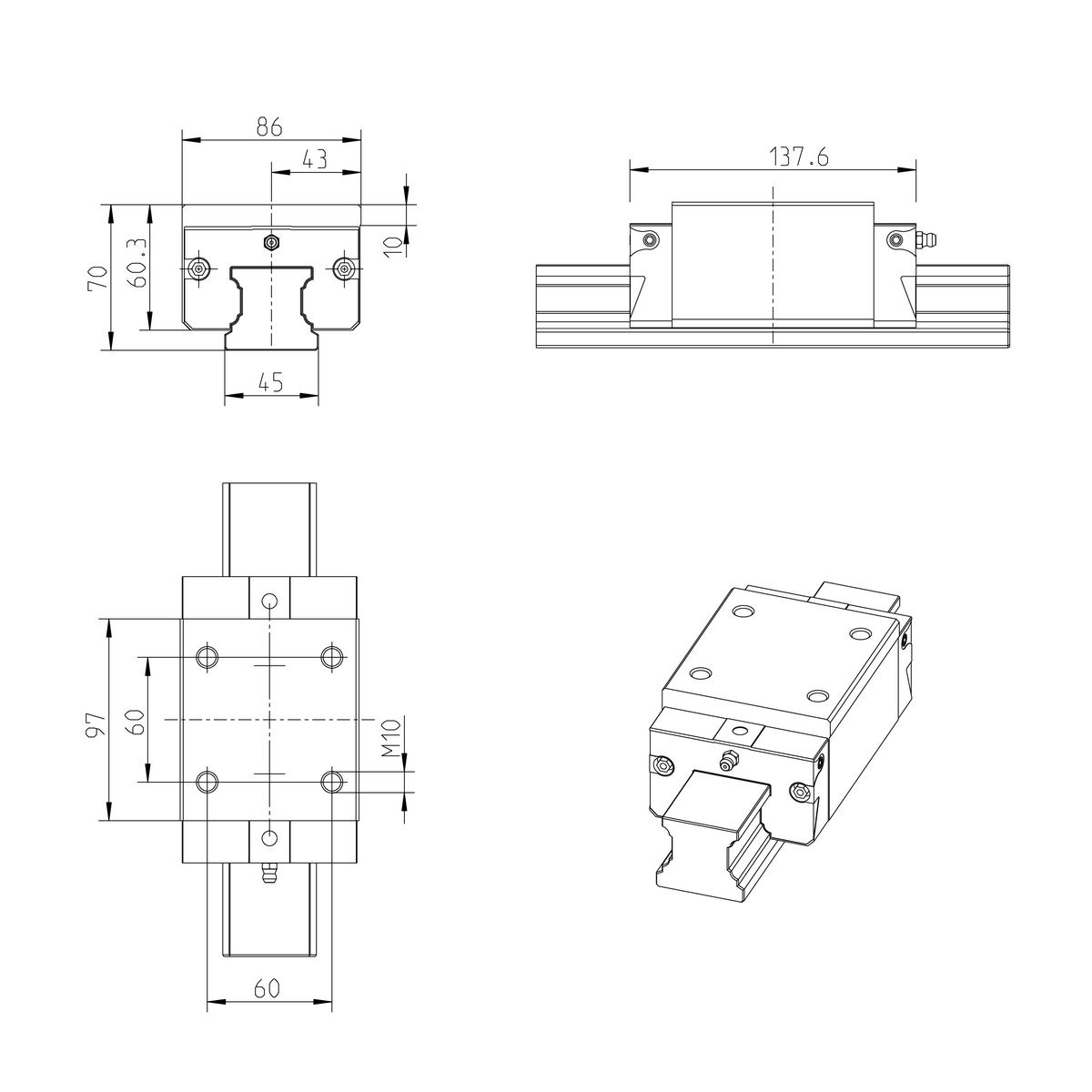 Шариковая каретка устойчивая к коррозии с покрытием Resist CR Bosch Rexroth KWD-045-SNH-C1-H-1 [R162141370]