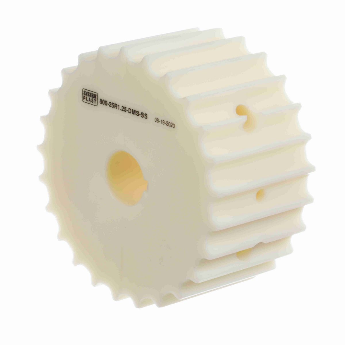 System Plast 800 Series Split Machined Sprocket with 25 Teeth, a 1-1/4in Round Shaft-Ready Bore and Setscrew - 800-25R1.25-DMS-SS