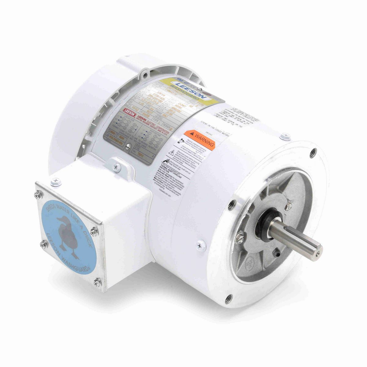 LEESON White Duck™ General Purpose Motor, 0.33 & 0.25 HP, 3 Ph, 60 & 50 Hz, 230/460 & 190/380 V, 1800 & 1500 RPM, 56C Frame, TEFC - 116642.00