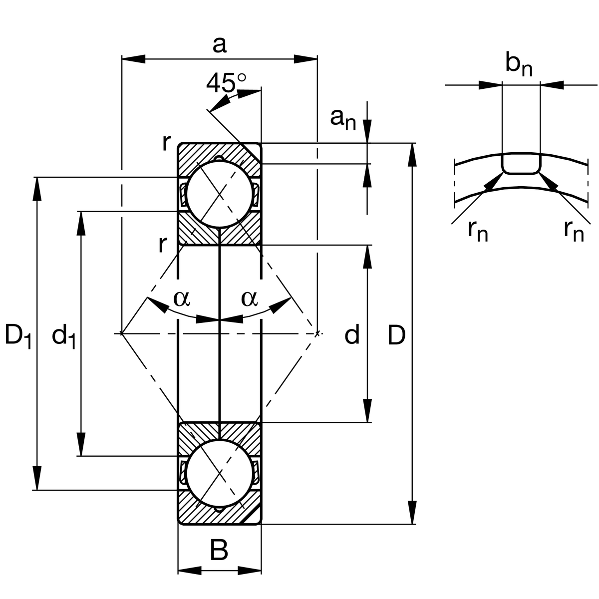 Подшипник с четырехточечным контактом FAG QJ219-N2-MPA-C2