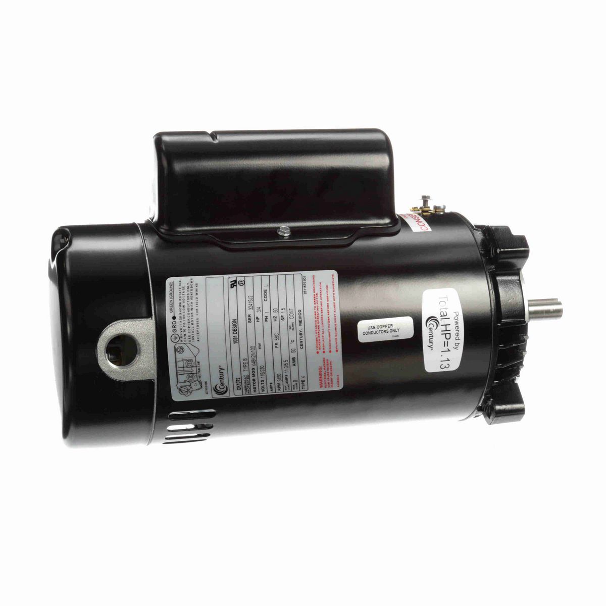 Century Pool Pump Motor, 3/4 HP, 1 Ph, 60 Hz, 230/115 V, 3600 RPM, 56C Frame, ODP - CK1072