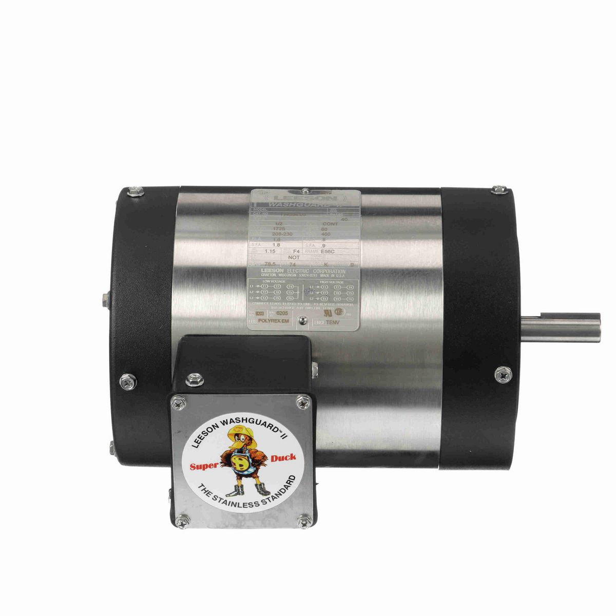 LEESON Washguard® ll General Purpose Motor, 0.50 HP, 3 Ph, 60 Hz, 230/460 V, 1800 RPM, 56C Frame, TENV - 114394.00