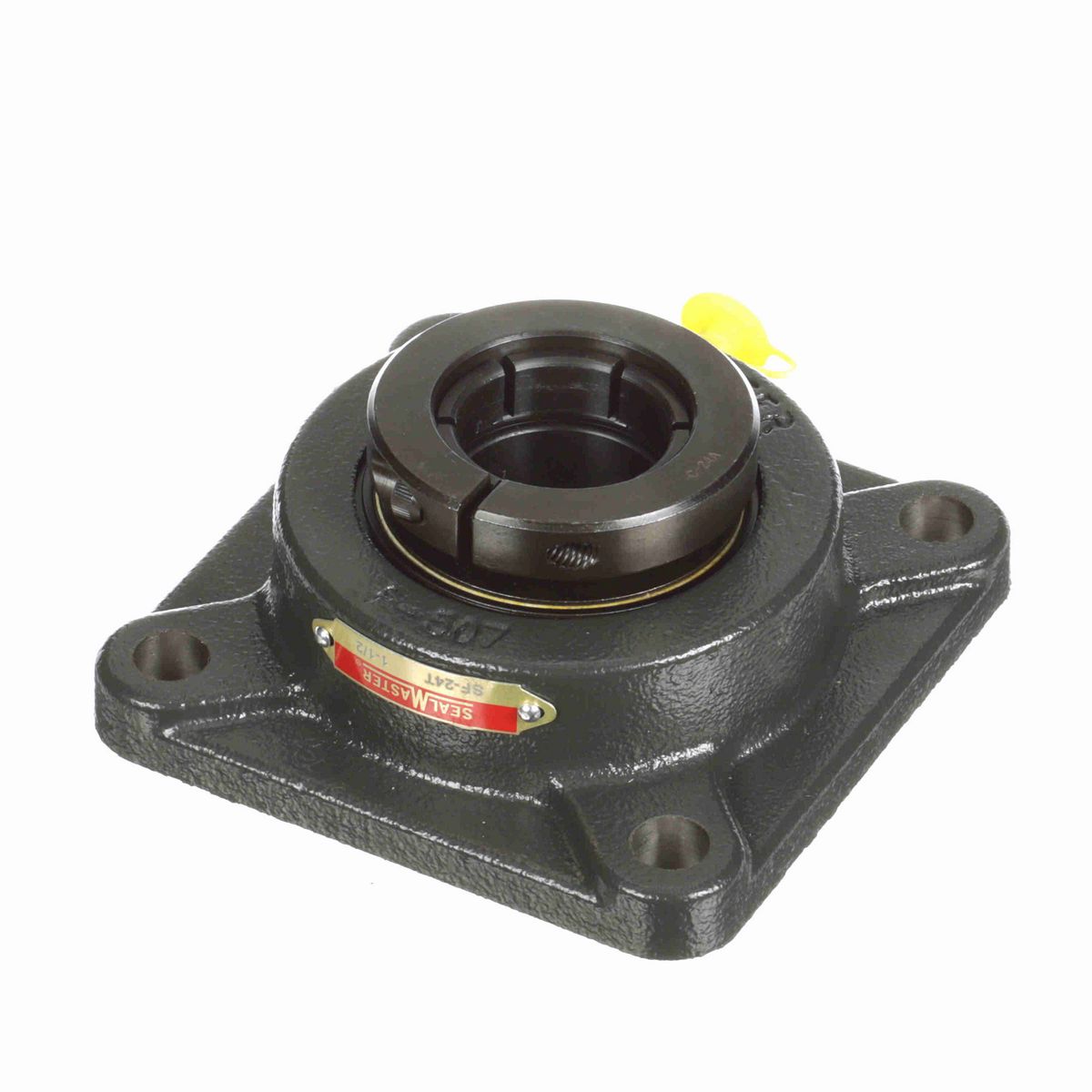 Sealmaster Mounted Cast Iron Four Bolt Flange Ball Bearing - 52100 Bearing Steel, Black Oxided - Concentric Lock - SF-24T
