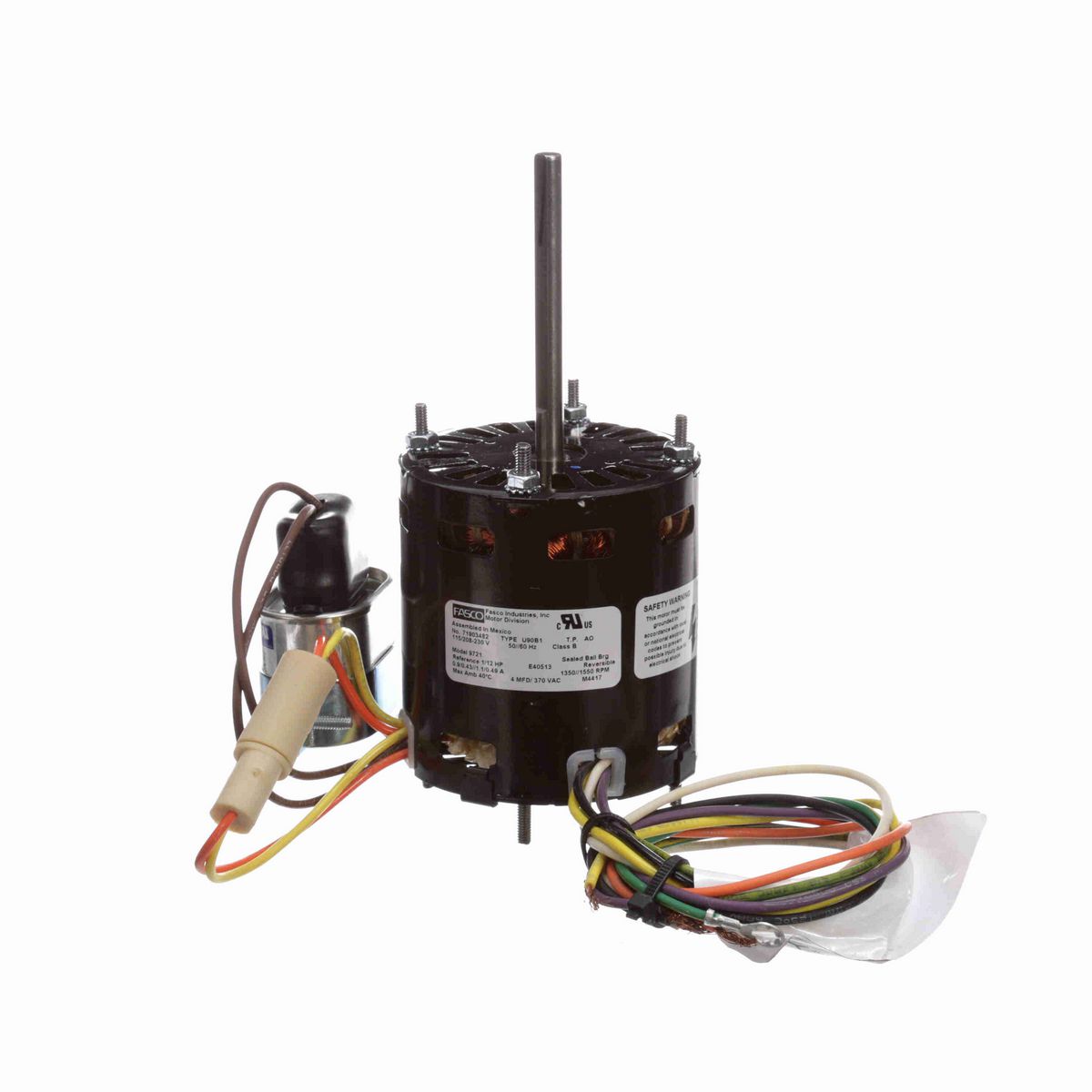 FASCO Refrigeration Motor, 1/12 HP, 1 Ph, 50//60 Hz, 115/208-230 V, 1350//1550 RPM, 1 Speed, 3.3" Diameter, OAO - 9721