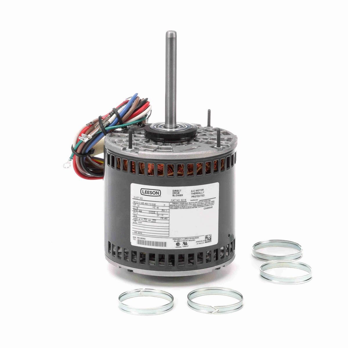 LEESON Fan and Blower Motor, 0.50 HP, 1 Ph, 60 Hz, 115 V, 1800 RPM, 48Y Frame, OPAO - X016