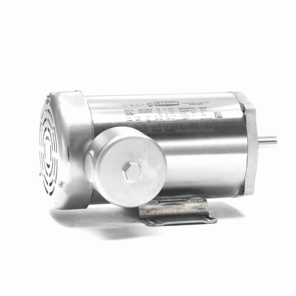 LEESON Premium Duck™ General Purpose Motor, 0.75 & 0.75 HP, 3 Ph, 60 & 50 Hz, 230/460 & 190/380 V, 1800 & 1500 RPM, S56C Frame, TEFC - 103388.00