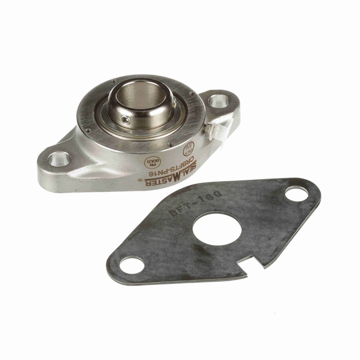 Sealmaster Mounted Stainless Steel Two Bolt Flange Ball Bearing - 52100 Bearing Steel, Phosphorus Nickel Coated - Setscrew Lock - Corrosion Resistant - CRBFTS-PN16